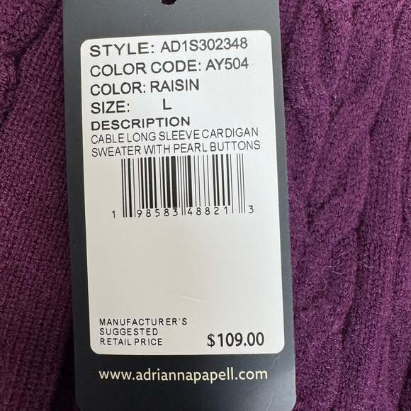Adrianna Papell Cable Long Sleeve Cardigan Sweater with Pearl Buttons and Pearl - Picture 8 of 9